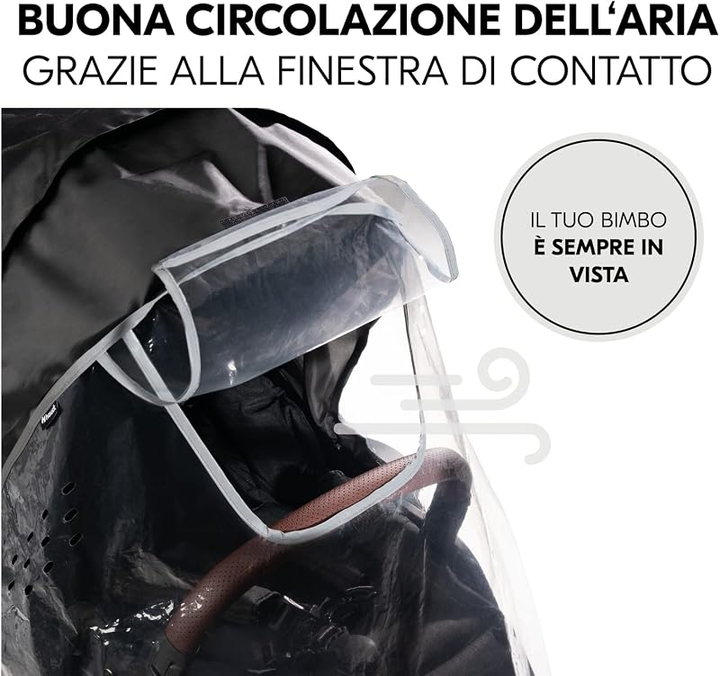 Parapioggia Passeggino Universale - 91 x 92 x 85 cm - Antipioggia Catarifrangente con Elastico, Finestrina di Accesso e Fori di Ventilazione - Facile da Fissare - Nero / Trasparente