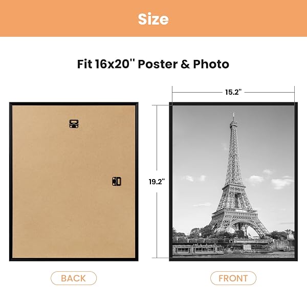 UPSIMPLES 16X20 PICTURE FRAME BLACK 3 PACK, SCRATCH-PROOF POSTER FRAMES 16 X 20 FOR PHOTO GALLERY – SLIDE-IN STRIPS, HORIZONTAL OR VERTICAL WALL MOUNTING