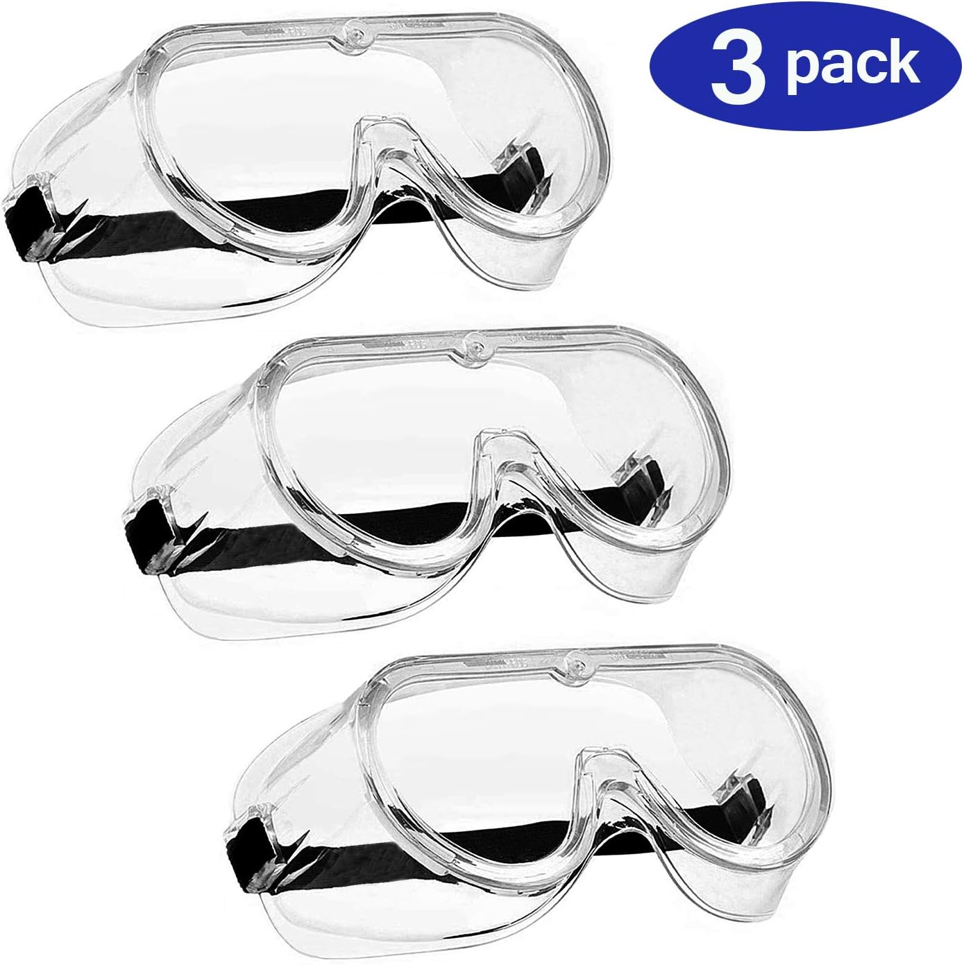 Safety Goggles, Anti-Fog Anti-Dust Windproof Transparent Wide-Vision Protective Glasses Eye Protection Goggles (3 Pack)