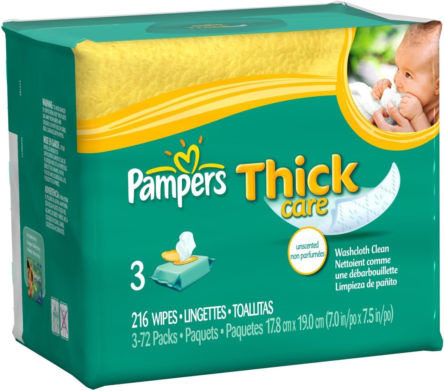 Pampers thick Care unscented 3 refills Baby wipes - 216 ct (037000298915)