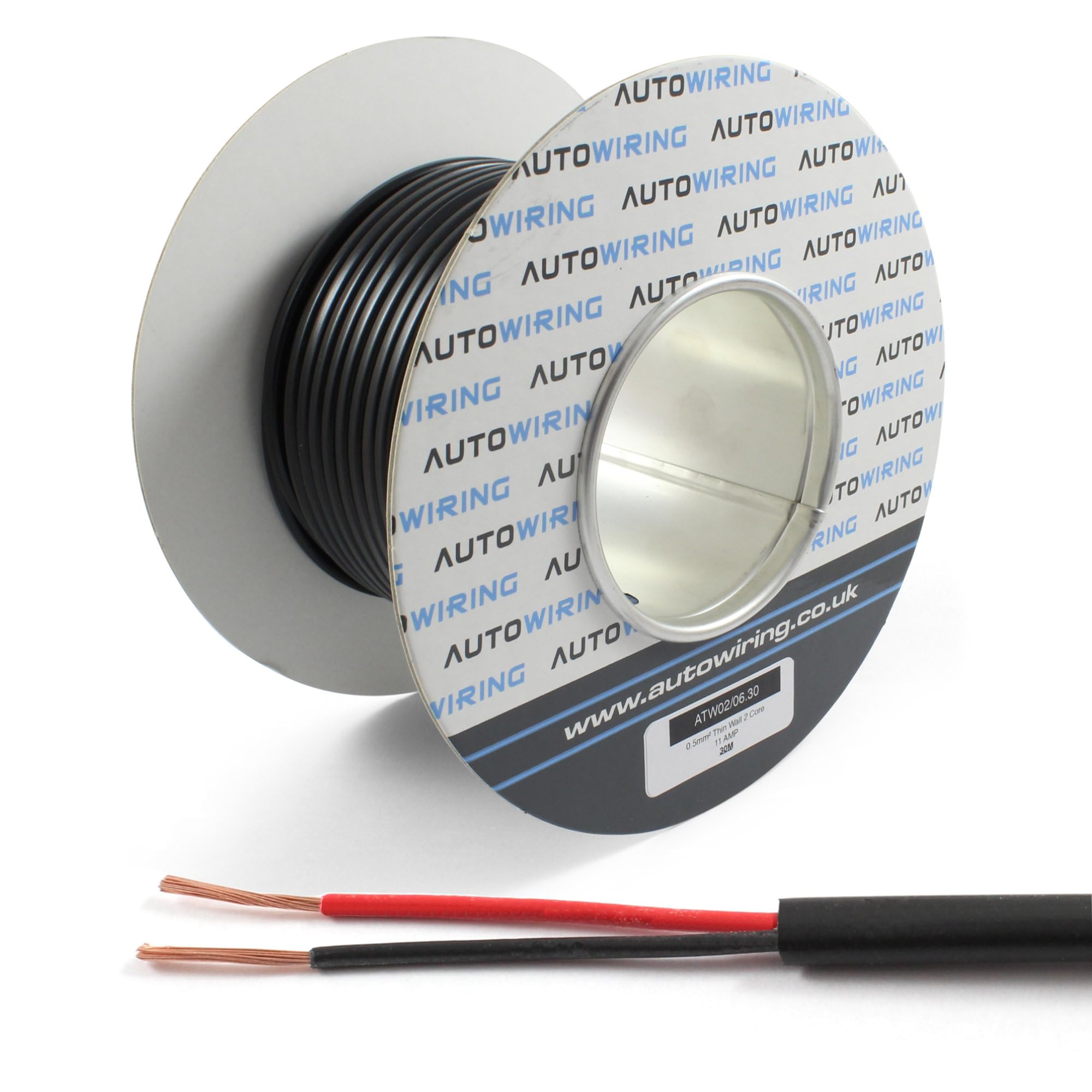 Automotive FLAT Twin 2 Core Cable 12v 24v Thin Wall Wire (11 AMP Rated 0.5mm² 20 AWG) 10/30/100 Metre (100M Roll)