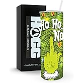 Hogg Christmas Stainless Steel Tumbler - Ho Ho No, 20oz Skinny Holiday Tumblers with Lids and Straws, Christmas Water Bottle, Middle Finger Grinchy Cup, Insulated Holiday Cup