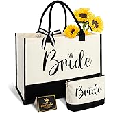 Vanqruo Bride Gifts Canvas Tote Bag with Makeup Bag, Wedding Gifts for Bridal Shower Bachelorette Party Engagement Honeymoon, Miss to Mrs, Bride to Be, Bridal Shower Decorations