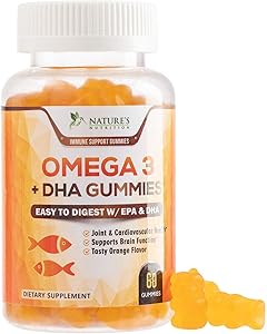 Omega 3 Fish Oil Gummies Extra Strength DHA & EPA - Support for Brain, Joints, Heart, Eyes & Immune System Health, Tasty Gummy Vitamin for Men & Women - 60 Gummies