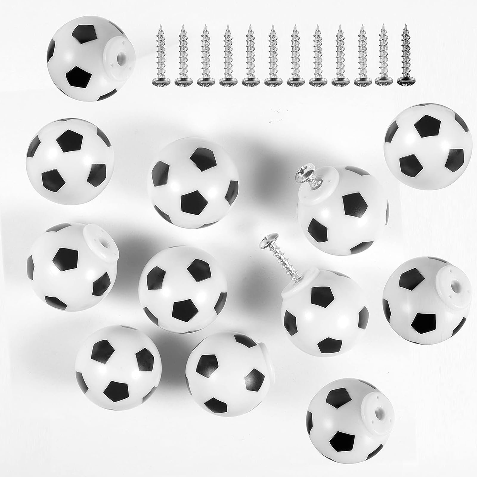 Vokowin 12Pcs Football Dresser Knobs Soccer Drawer with Screws Knobs Sports Theme Decor Handles Furniture Decoration Pulls Handles for Home Kitchen OfficeDresser Cupboard Wardrobe Cabinet (K296-12)
