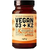 sapling Vegan Vitamin D3 + K2 Supplement with MCT Oil from Coconut - 4000 IU Vitamin D and 100mcg Vitamin K2 as Mk7 - Calcium Absorption, Bone Strength, and Immune Health Support* - 60 Softgels