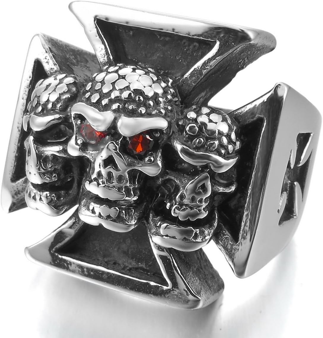 MunkiMix Large Heavy Stainless Steel Ring CZ Silver Tone Black Celtic Medieval Cross Skull Shield Men