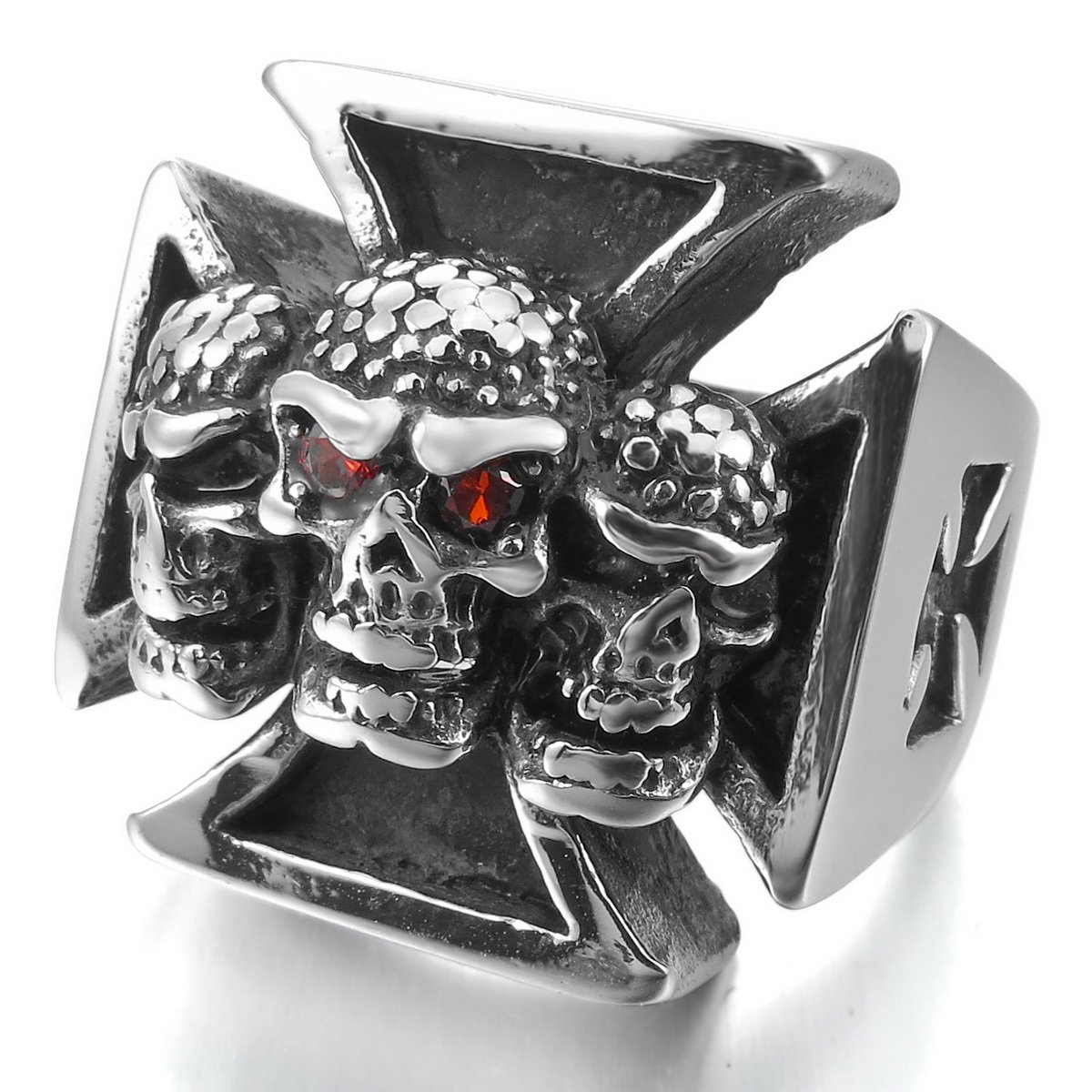 MunkiMix Large Heavy Stainless Steel Ring CZ Silver Tone Black Celtic Medieval Cross Skull Shield Men