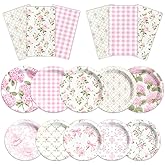 60Pcs Floral Plates and Napkins-Girls Pink Party Supplies Vintage Flower Tea Party Decorations for Birthday,Baby Shower