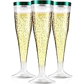 PUREZON 100 Pack Plastic Champagne Flutes, 4.5 oz Clear Champagne Glasses, Disposable Clear Plastic Cups, Toasting Glasses for Party, Thanksgiving Day, Wedding, Birthday, Cocktail Cups(Green)