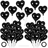 50 Pcs Black Heart Balloons,10 Inch Heart Shape Foil Balloons Love Balloon Valentine Balloon for Birthday Party Wedding Engagement Party Baby Shower Valentine Day Decorations (Black)