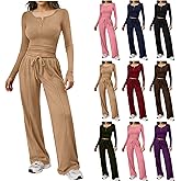 Two Piece Sets for Women Flowy Dressy Lounge Set Cropped Tops Wide Leg Pants Casual Sweatsuits Outfits Tracksuit