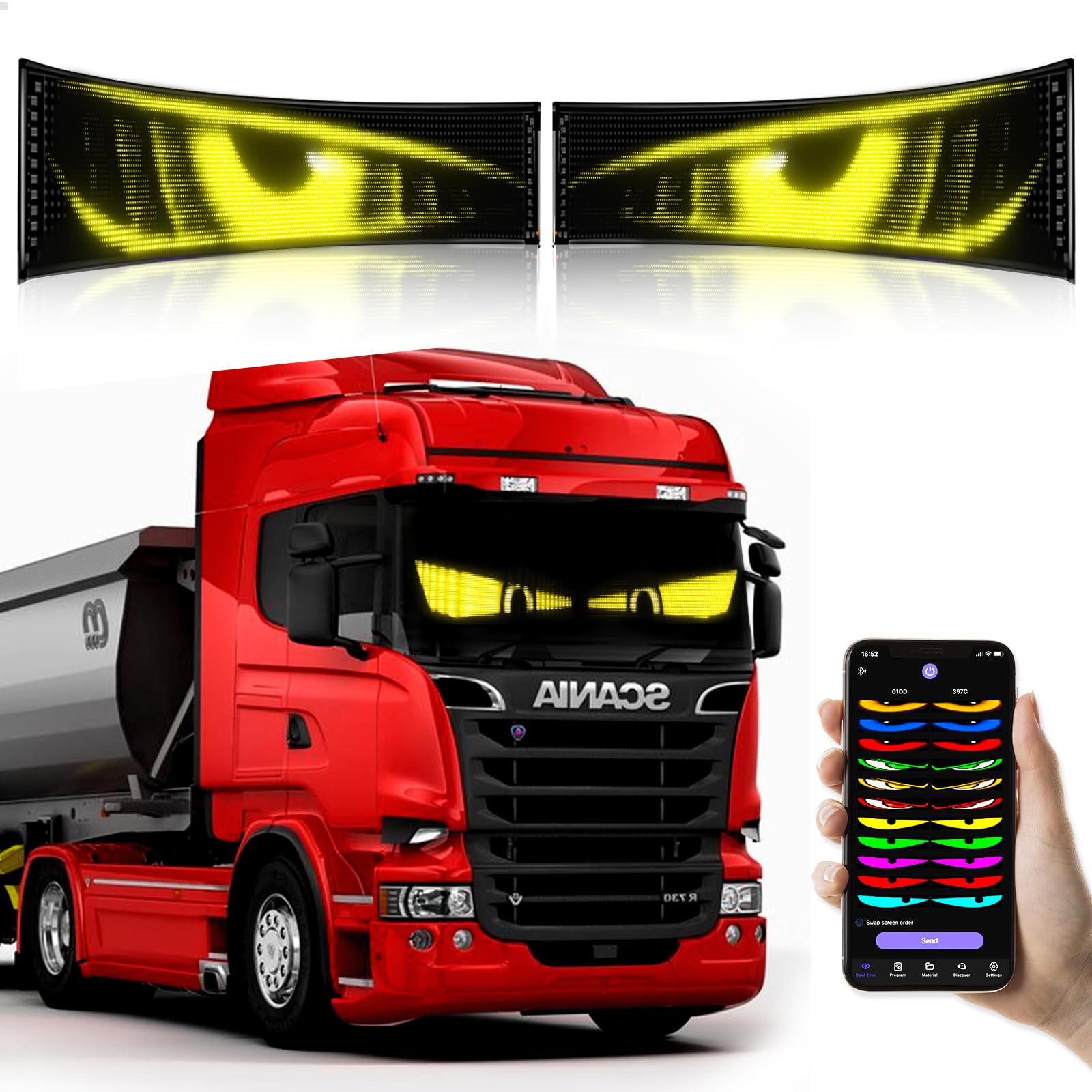 Photo 1 of 2Pcs LED Eyes for Truck Windshield,Devil Eyes Light for Cars,Flexible Scrolling Programmable LED Signs,Custom Editor Colours,Animations,Text