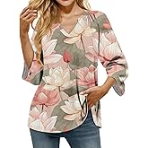 MARSVOVO Casual Tunic Tops for Women Loose Dressy 3/4 Sleeve V Neck Boho Shirts Travel Office Summer Top