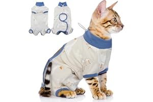 QBLEEV Cat Recovery Suit for Post Surgery, Spay Neuter Suit for Cats, Soft Stretchy Cotton Cat Onesie for Skin Diseases, Anti