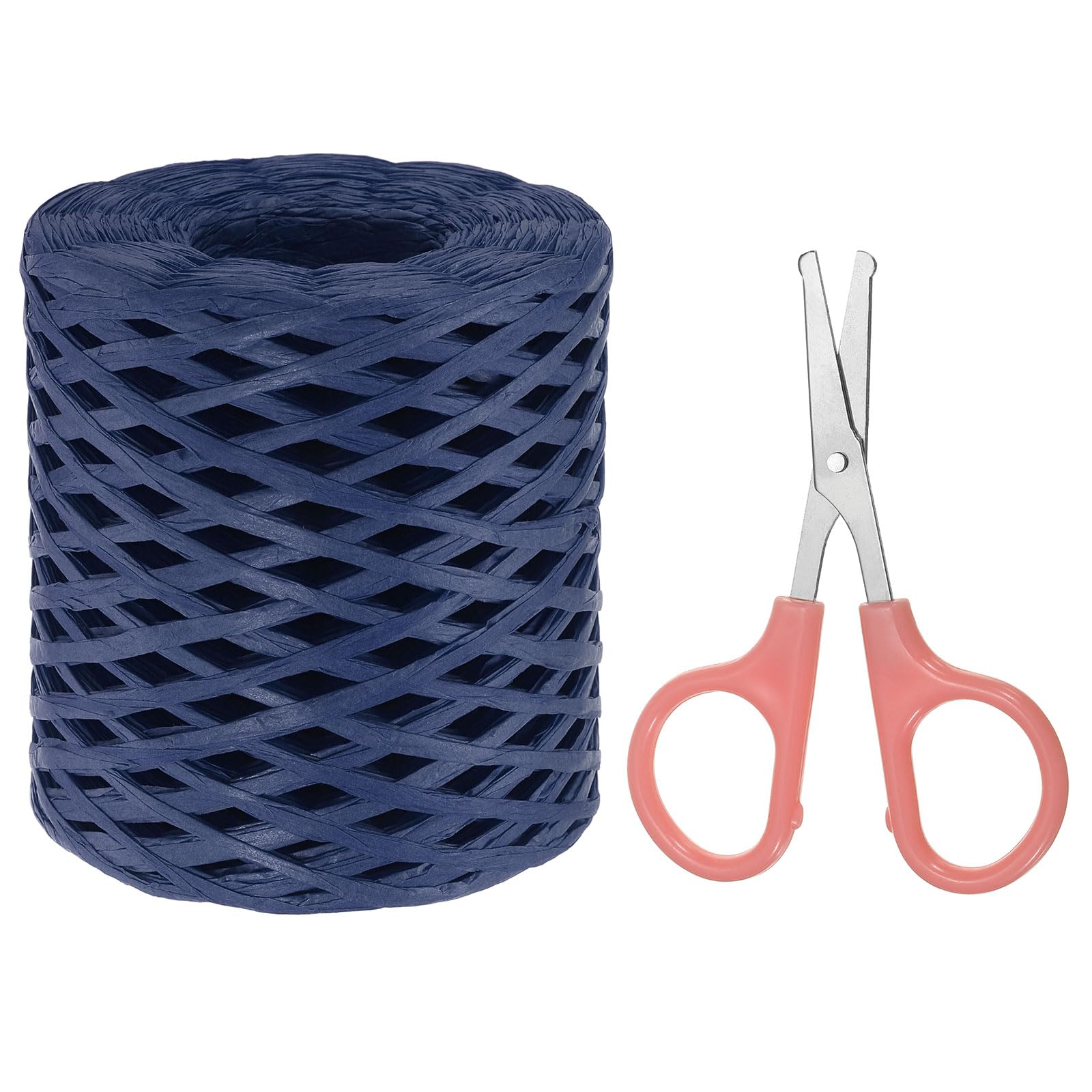 PATIKIL Raffia Paper Craft Ribbon Assortment Kit, Natural Raffia String with Scissor for Gifts, Flower Bouquets, Decoration, Navy Blue, 218 Yards