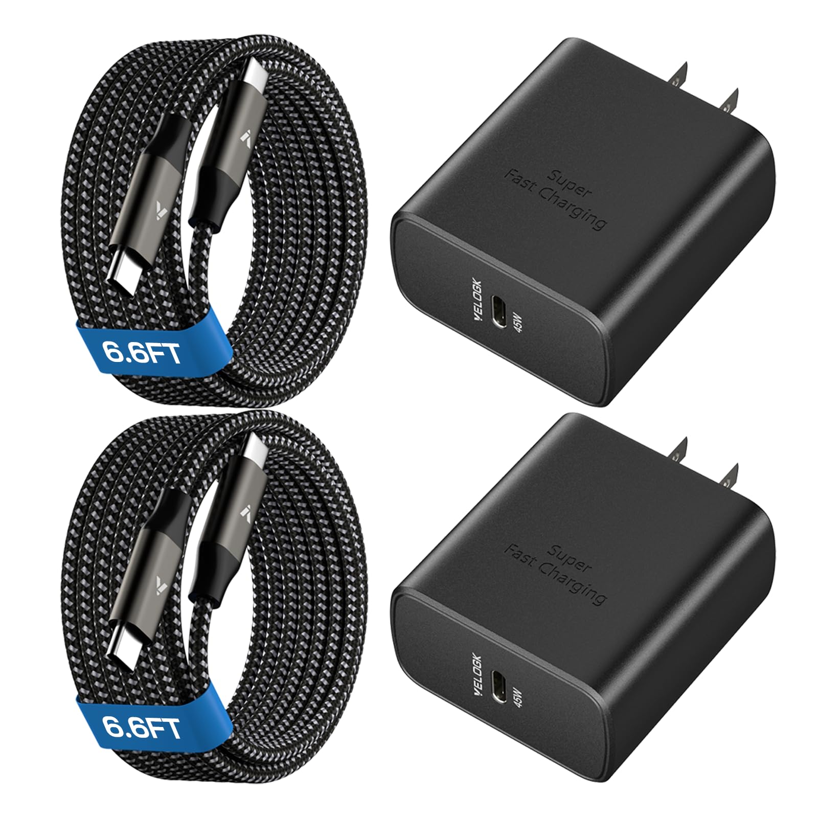 Photo 1 of 45W Super Fast Charger USB C, 45 Watt Type-C Android Phone Charger Fast Charging Block with 6.6FT Type C Cords for Samsung Galaxy S25 Ultra/S24 Ultra/S24+/S23 Ultra/S23+/S22 Plus/S20, Tab S9/S8 Ultra