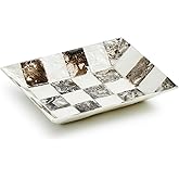 MACKENZIE-CHILDS Capiz Soap Dish, Black-and-White Courtly Check | Handcrafted design, made from capiz seashell, decorative soap holder, 4.75" W x 5.75" L x 1" H