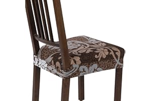 SearchI Stretch Dining Chair Seat Covers Set of 4, Soft Removable Washable Seat Cover for Dining Chairs, Dining Room Chair Cover Protector (Rear-Covered, Brown)