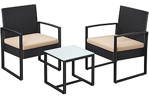 SONGMICS 3-Piece Patio Set Outdoor Patio Garden Furniture Sets, PE Rattan, Outdoor Seating for Bistro Front Porch Balcony, Ea