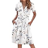 AUSELILY Womens Summer Dresses 2026 Short Sleeve V Neck Floral Sundress with Pockets