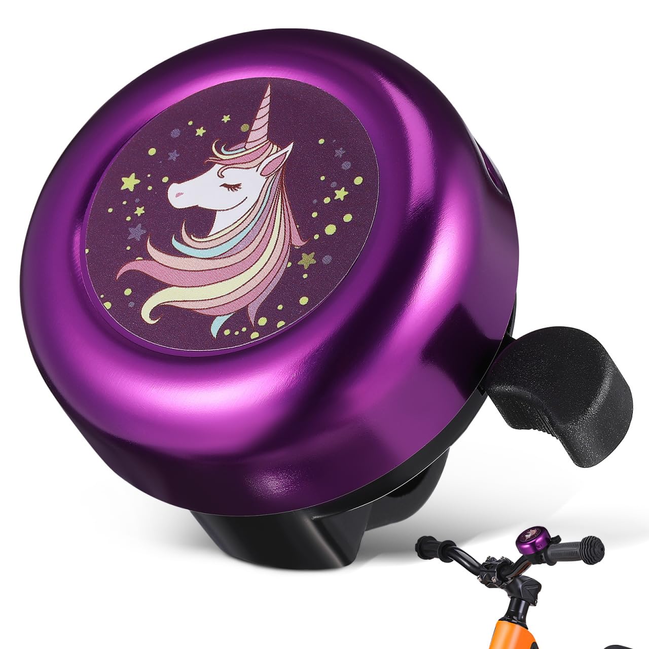Warmhm Kids Bike Bell: Sturdy Aluminium Unicorn Bicycle Bell Loud Clear Sound Scooter Bike Accessories for Girls Boys Toddlers Cute Purple Cycle Horn Cycling Safety