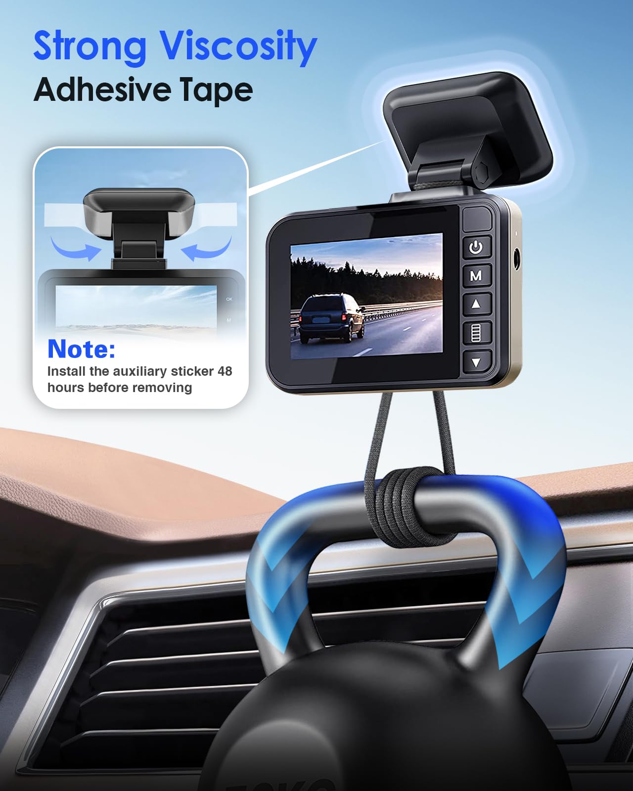 4Pcs Adhesive Sticky Pads for Dash Cam, 3M VHB Square Heat Resistant Double-Sided Sticker Replacement Fit for Windshield Dashcam Mount, 2.83