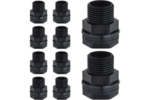 CARVEDEXQUISITELY 10 Pack Bulkhead Fitting, Garden Hose Threaded 3/4 Inch Male GHT x 1/2 Inch Female NPT Double Threaded Bulkhead Water Tank Connector for Rain Barrels Water Tank Pond Aquarium Tubs Pools Spigot