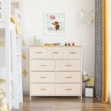 LYNCOHOME Beige Fabric Dresser with Wood Top 9 Drawers Chest of Drawers view 4