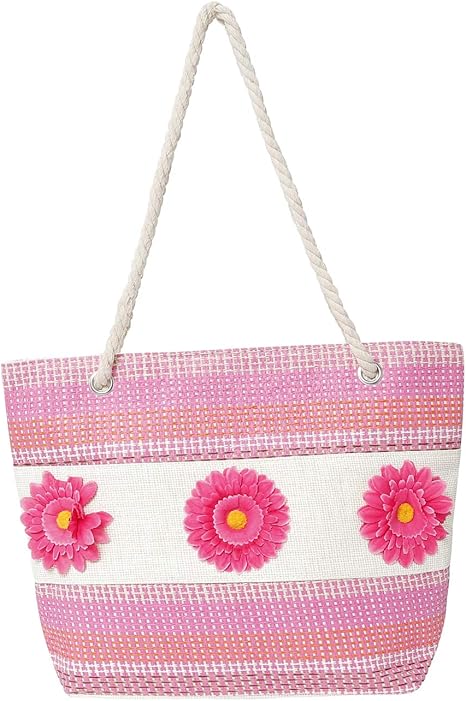 Amazon 花柄バッグ トート レディース ブランド ショルダー 肩掛け 大容量 可愛い おしゃれ フラワーデザイン ロープかごバッグ カゴバッグ ピンク カゴバッグ