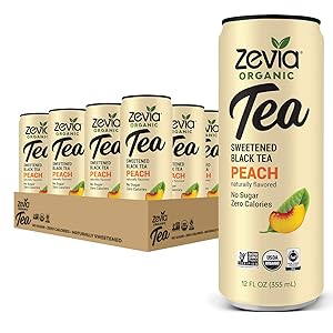 Zevia Organic Black Tea Peach, 12 Count, Sugar-Free Brewed Iced Tea Beverage, Naturally Sweetened with Stevia, Zero Calories, No Artificial Sweeteners