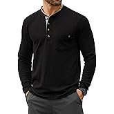 Men's Long Sleeve Waffle Henley Shirt Vintage Button T-Shirt with Pocket S-3XL