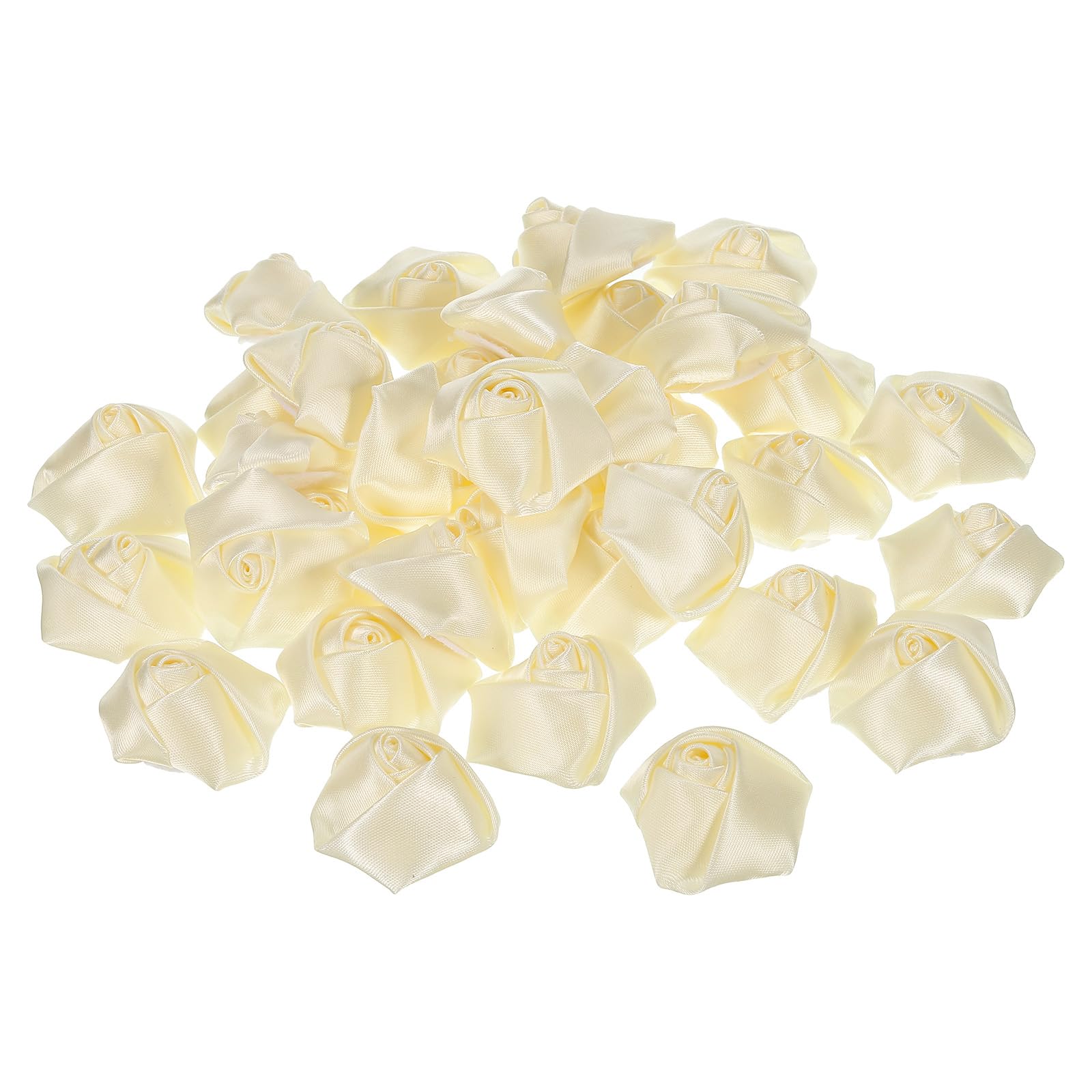PATIKIL 1.6" Satin Ribbon Roses, 20 Pack Artificial Flowers Roses Heads Handmade Fake Flowers Fabric Flowers for Crafts Wedding Bouquet, Beige