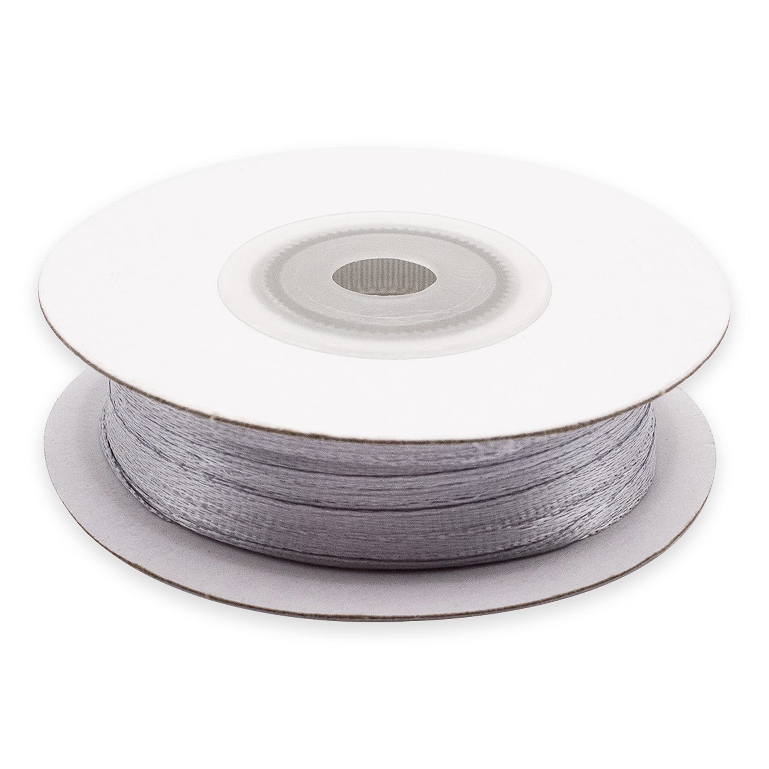 Silver Satin Ribbon 3 mm Roll with L 50 Metres Ribbon for Gift Idea Wedding Christening Communion Christmas New Year Guest Gift Spool
