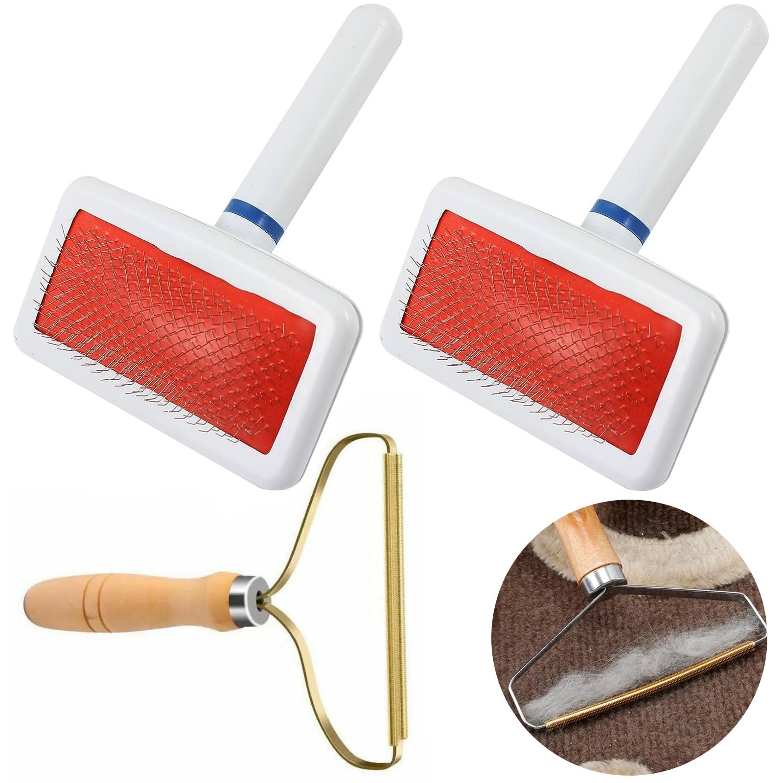 Eowppue 3 Pcs - Portable Lint Remover & Pet Hair Cleaner - Manual Carpet Scraper with Pure Copper Double Blade, White Plastic Handle - Ideal for Clothing, Dog Cat Hair, Indoor Carpets, Car