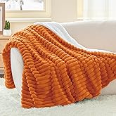 INFIIXSO Sherpa Throw Blanket for Couch - Super Soft & Warm Striped Fleece Blanket, Cozy Plush Fluffy Blanket All Season Use (Burnt Orange, 50x60 Inches)