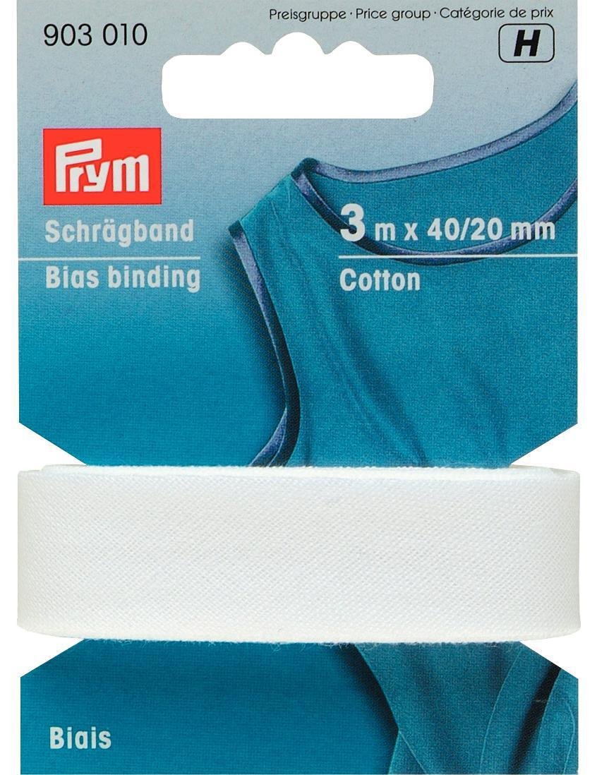 Prym - Prym White (40/20mm, 3m) Bias Binding Cotton - 1 Unit