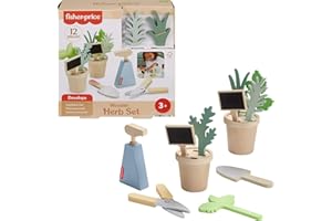 Fisher-Price Wood Pretend Play Toy Herb Garden & Tools Set, 12-Piece Wooden Playset for Preschool Kids Ages 3+ Years