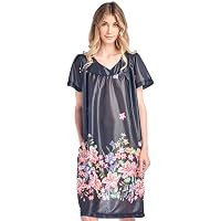Casual Nights Women's Nightgown - Short Sleeve MuuMuu House Dress With Smocked Neck, Coral & Light Blue, Medium - View #8