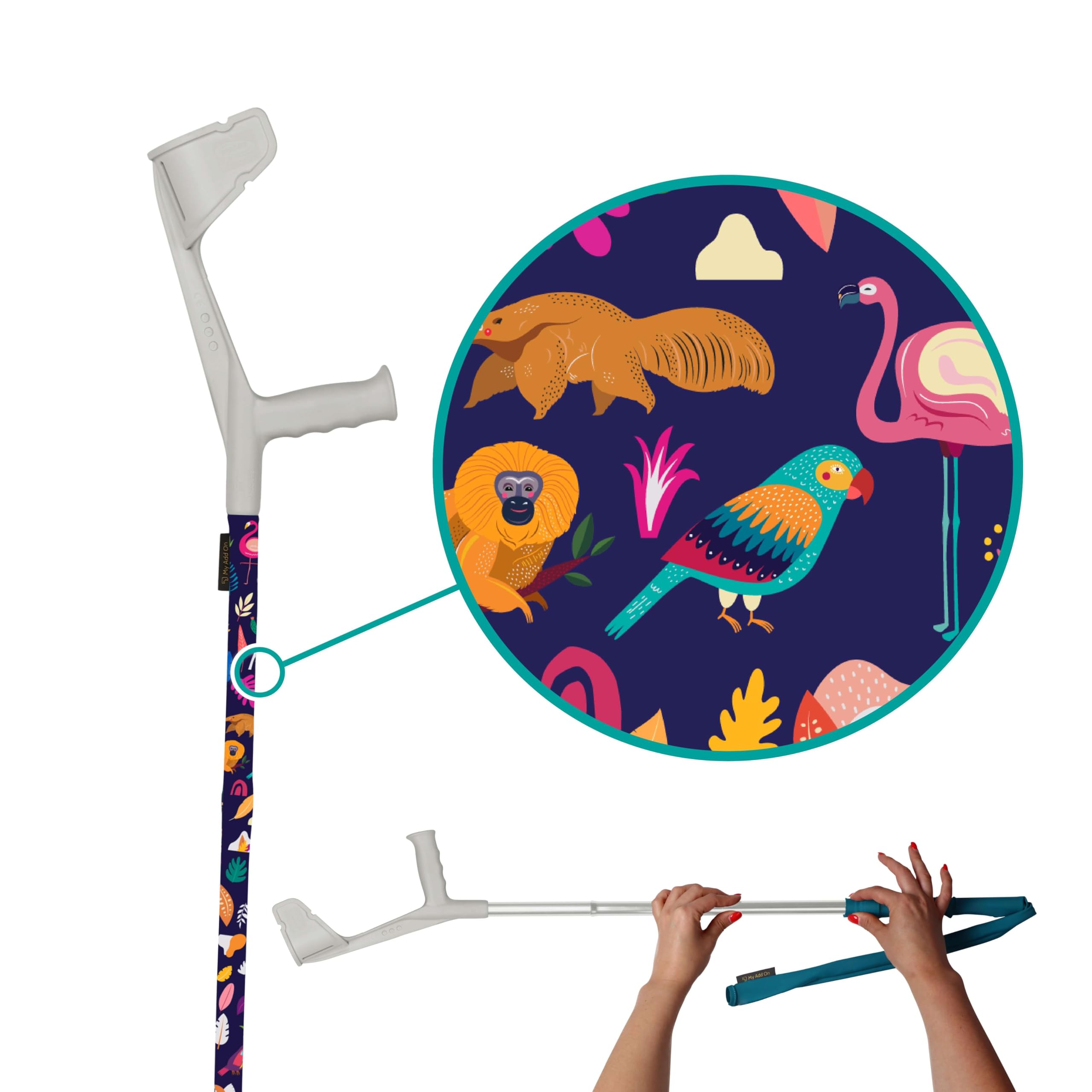 myCover Animals - Trendy Cover for Crutches and Canes - Fits All Crutches & Walking Sticks, Elastic Washable Fabric - 1 Piece — image 1