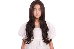Edivd Kids Mixed Brown Wig Child Long Dark Brown Wavy Curly Wig Girls Chocolate Middle Part Wigs Heat Resistant Synthetic Wigs with Cap