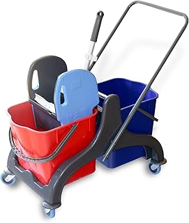 Hypafol Putzwagen Reinigungswagen | 2x25l Eimer mit Trennwand | Kunststoff Wischeimer mit Presse | für Gebäudereinigung, Hotelservice, Gastronomie, Großküche, Büroreinigung oder Arztpraxis