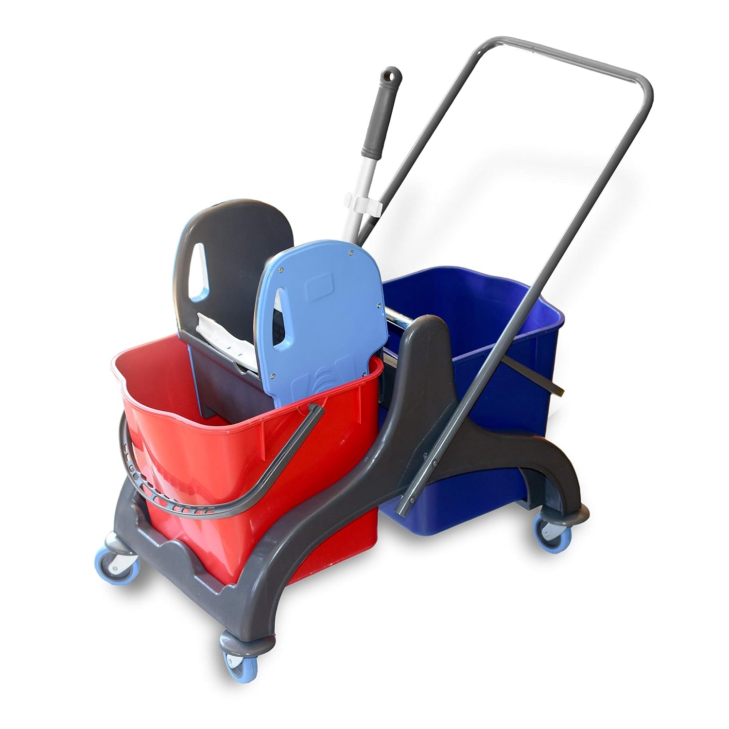 Hypafol Putzwagen Reinigungswagen | 2x25l Eimer mit Trennwand | Kunststoff Wischeimer mit Presse | für Gebäudereinigung, Hotelservice, Gastronomie, Großküche, Büroreinigung oder Arztpraxis
