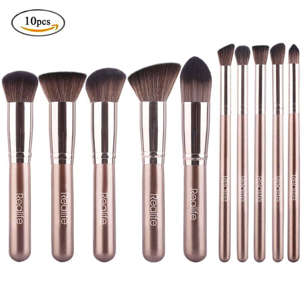 ZaKitane Makeup Brush Set Premium Synthetic Kabuki Cosmetics Foundation Makeup Foundation Eyeliner Blush Contour Brush for Powder Brush Makeup Brushes Kit(10pcs, Coffee)