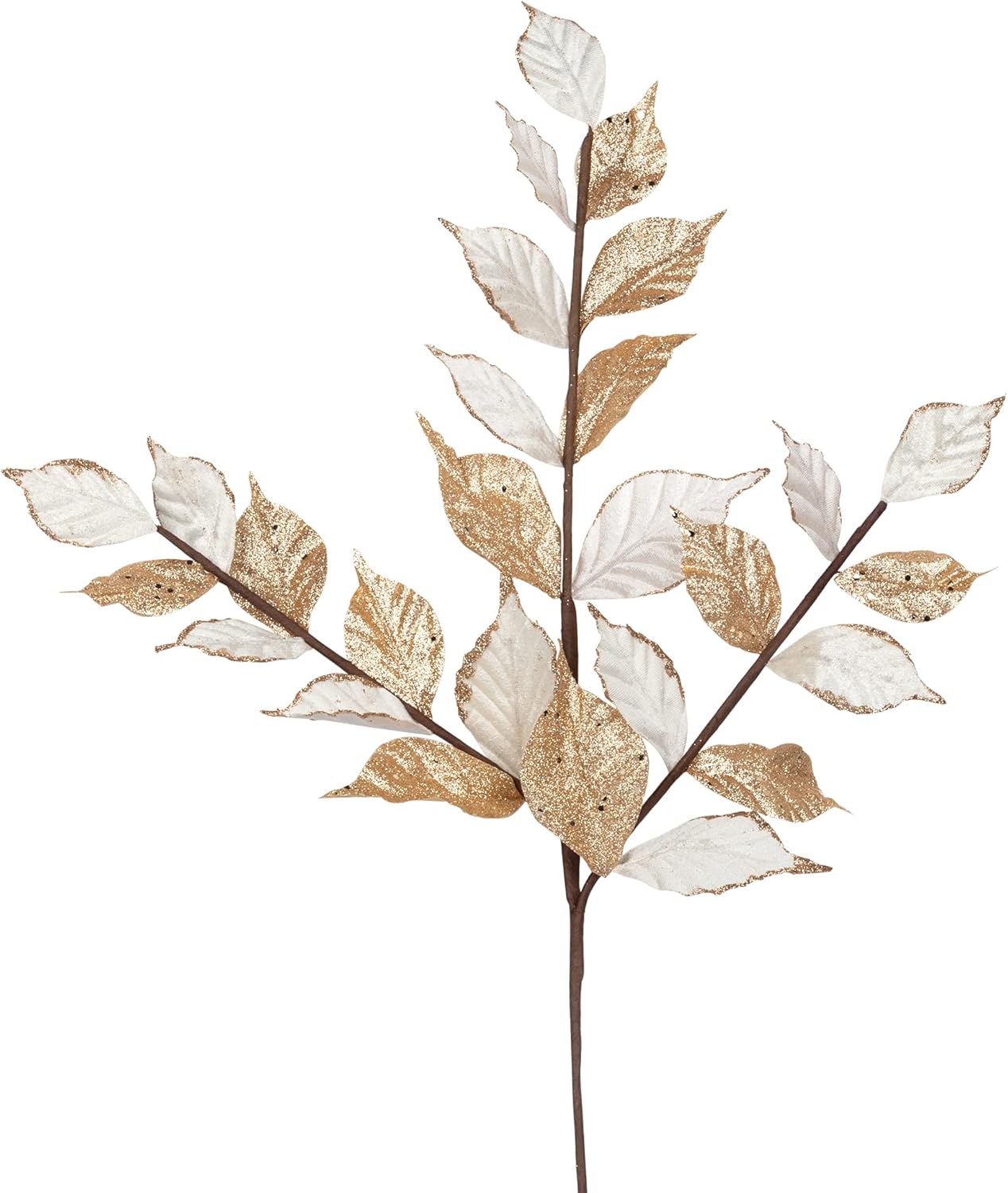 Tree Toppers - KI Store White and Champagne Christmas Picks Spray Set of 6 Christmas Leaf Floral Stem for Christmas Tree Decoration Bouquet Tree Topper Flower Arrangement Decor