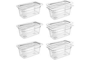 QMEEKI 6 Pack 1/3 Size 6'' Deep Clear Food Pans with Lids, Commercial Food Pans Polycarbonate Transparent Food Storage Containers, Stackable Plastic Pan with Capacity Scale, Restaurant Supplies Hotel Pan