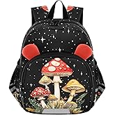 XUWU Mushroom Kids Backpack with Ears Reflective Strip for Boys Girls Elementary School Bag Removable Chest Strap