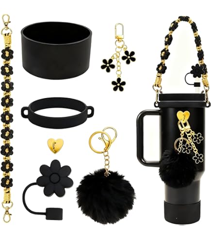 7PCS Black Stanley Cup Accessories Set For Stanley Cup 30oz 40oz,Including Diamond Straw Topper,Letter Charm,Bling Bow,Initials Sticker,Spill Proof Stopper,Silicone Boot(Black K - View #10