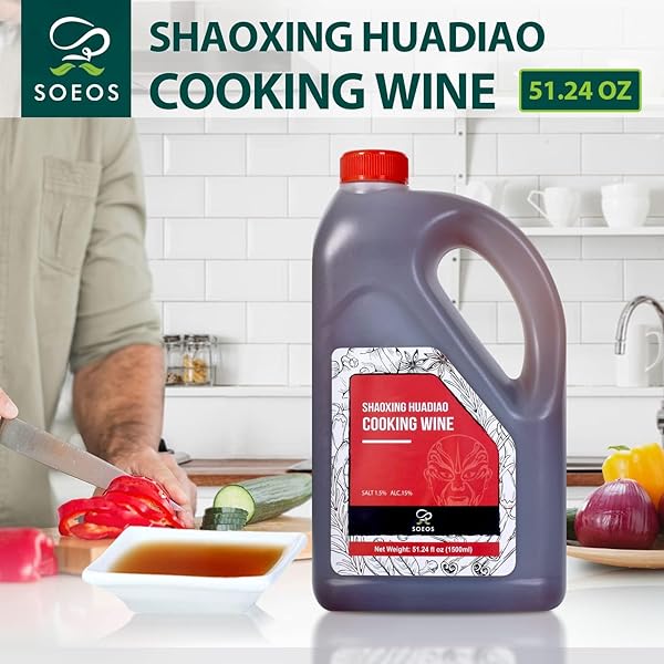 SOEOS SHAOXING COOKING WINE, 51.24OZ (1500ML), CHINESE COOKING WINE, SHAOXING HUA DIAO COOKING WINE, PREMIUM COOING WINE FOR ASIAN-STYLE COOKS