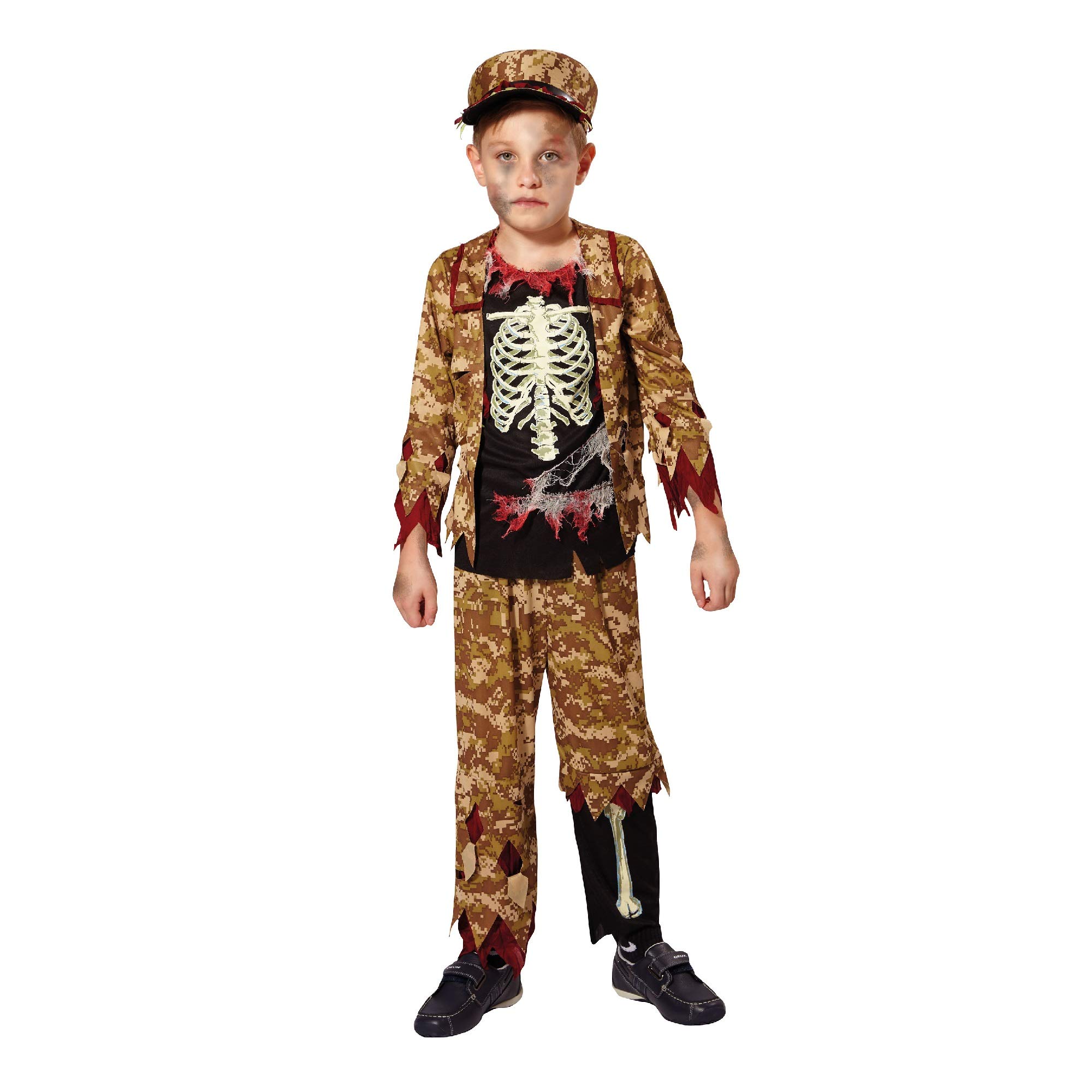Bristol Novelty CF011 Skeleton Boy Soldier Costume, Medium, 122 - 134 cm, Approx Age 5 - 7 Years, Skeleton Boy Soldier (M)